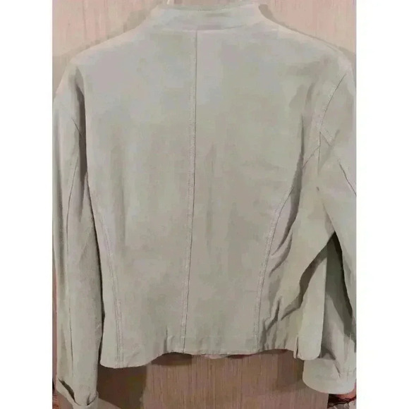 CHICO'S (2 -M) Women's Suede Leather Jacket Cream Color Full Zip Front Poly Crop - Picture 5 of 8